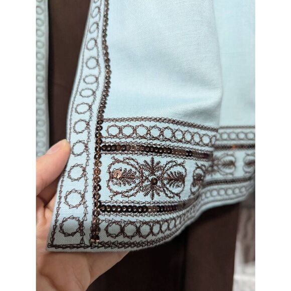 Jessica Howard Women's Brown & Aqua Linen Blend Maxi Dress & Blazer 2PC Set Size - Picture 5 of 7